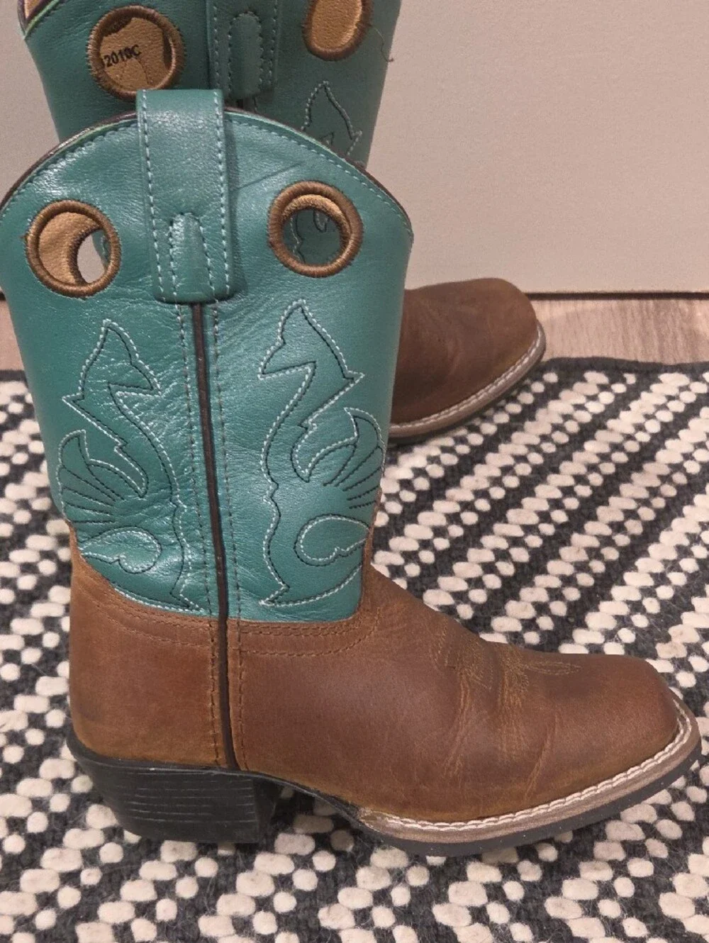 Masters Boot Co Leather Brown Cowboy Boots with Teal Shaft